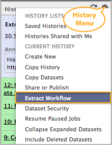 workflow history menu extract